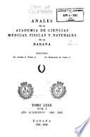 Libro Anales de la Academia de Ciencias Medicas, Fïsicas y Naturales de la Habana