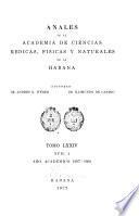 Libro Anales de la Academia de Ciencias Medicas, Fïsicas y Naturales de la Habana