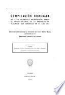 Compilación ordenada de leyes, decretos y mensajes del periodo constitucional de la Provincia de Tucumán