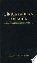 Libro Lírica griega arcaica (poemas corales y monódicos, 700-300 a.C.)